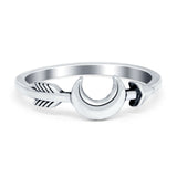 Oxidized Moon and Arrow Plain Ring Band 925 Sterling Silver