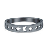 Moon Star Band Plain Ring Round 925 Sterling Silver