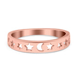 Moon Star Band Plain Ring Round 925 Sterling Silver