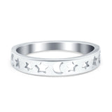 Moon Star Band Plain Ring Round 925 Sterling Silver