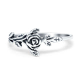 Rose Plain Ring Band Flower Oxidized 925 Sterling Silver