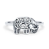 Lucky Filigree Elephant Plain Ring Oxidized 925 Sterling Silver