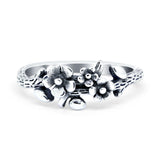 Flower Plain Ring Oxidized Vine Band Round 925 Sterling Silver