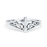 Filigree Cross Plain Ring Oxidized Cross Band 925 Sterling Silver