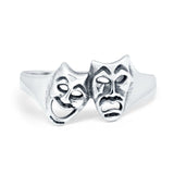 Comedy Mask Smile Now Cry Later Oxidized Plain Ring 925 Sterling Silver