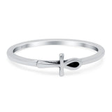 Petite Dainty Ankh Cross Band Oxidized Thumb Ring Solid 925 Sterling Silver (5mm)