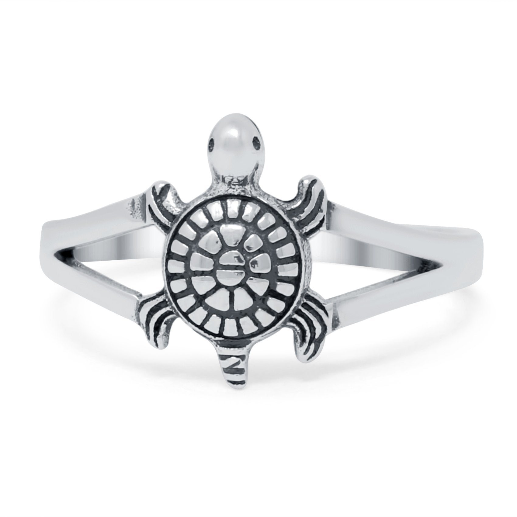 Turtle Band Oxidized Ring Solid 925 Sterling Silver (12mm)