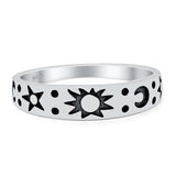 Moon Sun and Stars Band Oxidized Ring Solid 925 Sterling Silver (4mm)
