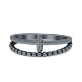 Beaded Cross Ring Band Oxidized 925 Sterling Silver (7mm)