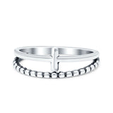 Beaded Cross Ring Band Oxidized 925 Sterling Silver (7mm)