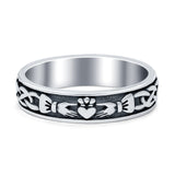 Celtic Claddagh Ring Band Oxidized Solid 925 Sterling Silver (5mm)