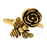 Bee & Flower Ring Oxidized Band Solid 925 Sterling Silver (18mm)