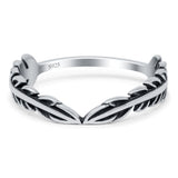 Fern Leaves Ring Oxidized Band Solid 925 Sterling Silver (5mm)