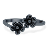 Flowers Band Oxidized Ring Solid 925 Sterling Silver Thumb Ring (9mm)