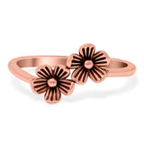 Flowers Band Oxidized Ring Solid 925 Sterling Silver Thumb Ring (9mm)