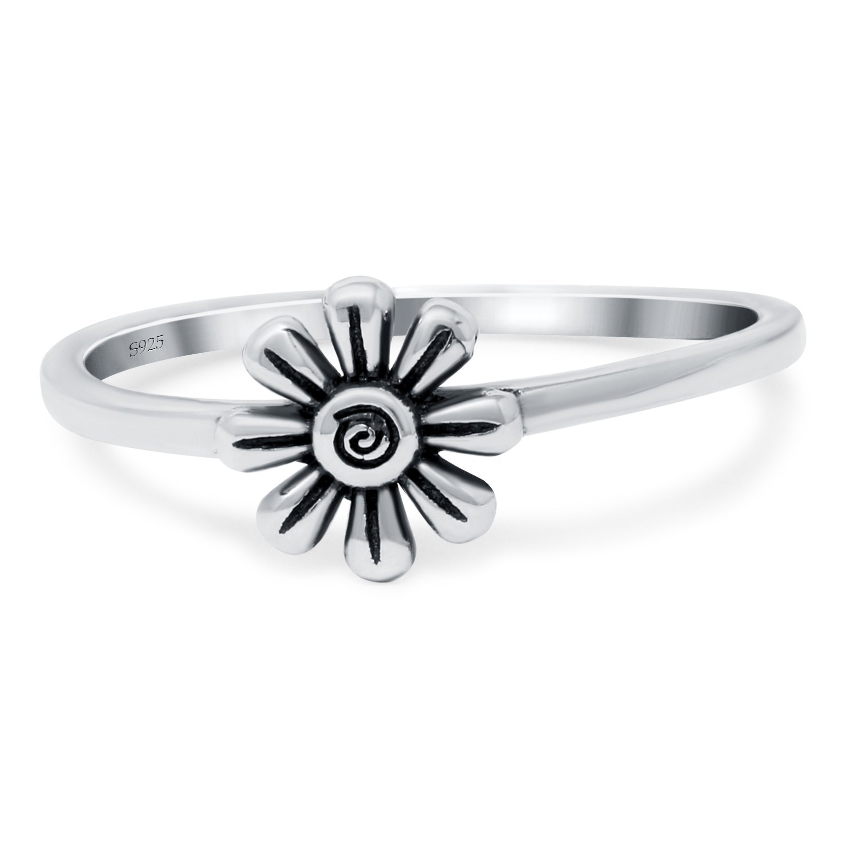 Flower Band Oxidized Ring Solid 925 Sterling Silver Thumb Ring (8mm)