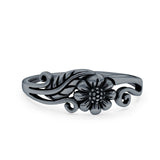 Flower Ring Oxidized Band Solid 925 Sterling Silver Thumb Ring (7mm)