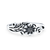 Flower Ring Oxidized Band Solid 925 Sterling Silver Thumb Ring (7mm)