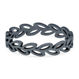 Leaves Ring Oxidized Band Solid 925 Sterling Silver (4mm)
