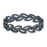 Leaves Ring Oxidized Band Solid 925 Sterling Silver (4mm)