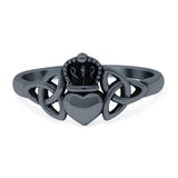 Celtic Claddagh Band Oxidized Ring Solid 925 Sterling Silver (9mm)