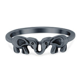 Elephants Band Oxidized Ring Solid 925 Sterling Silver Thumb Ring (5mm)