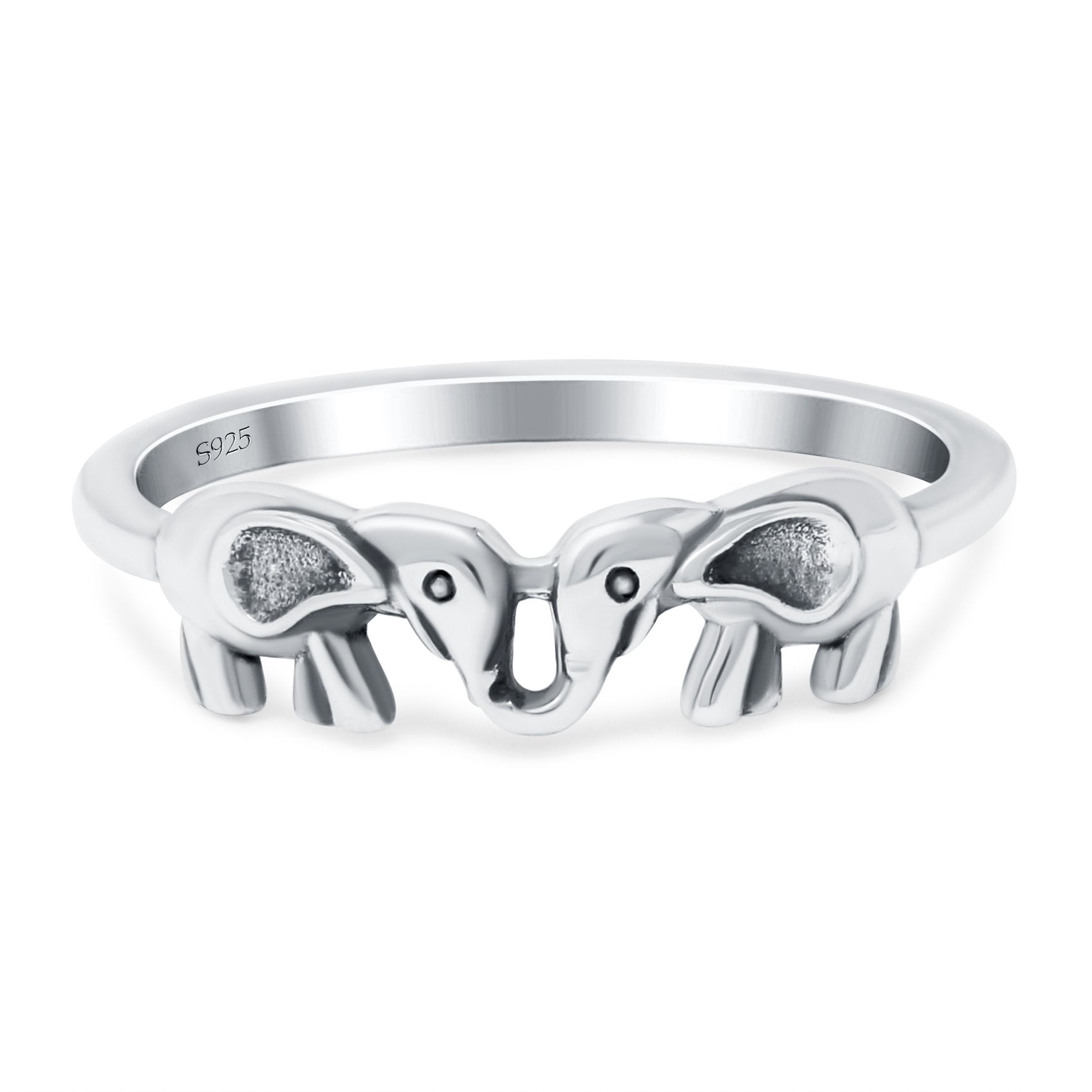 Elephants Band Oxidized Ring Solid 925 Sterling Silver Thumb Ring (5mm)