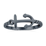 Anchor Band Oxidized Ring Solid 925 Sterling Silver Thumb Ring (8mm)