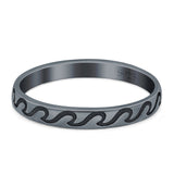 Wave Band Oxidized Ring Solid 925 Sterling Silver (3mm)