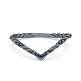 Thin Rope V Shape Oxidized Band Ring Solid 925 Sterling Silver (2mm)