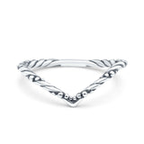 Thin Rope V Shape Oxidized Band Ring Solid 925 Sterling Silver (2mm)