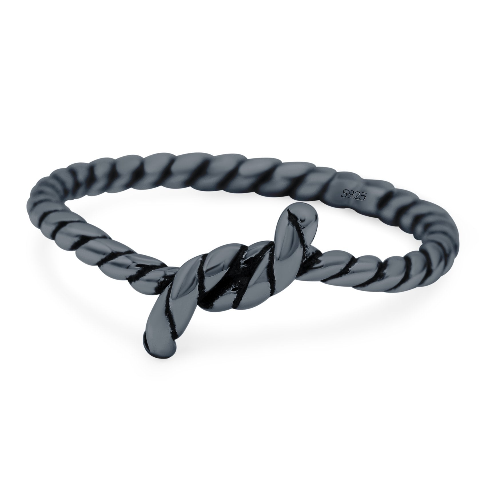 Rope Knot Ring Oxidized Band Solid 925 Sterling Silver (7mm)