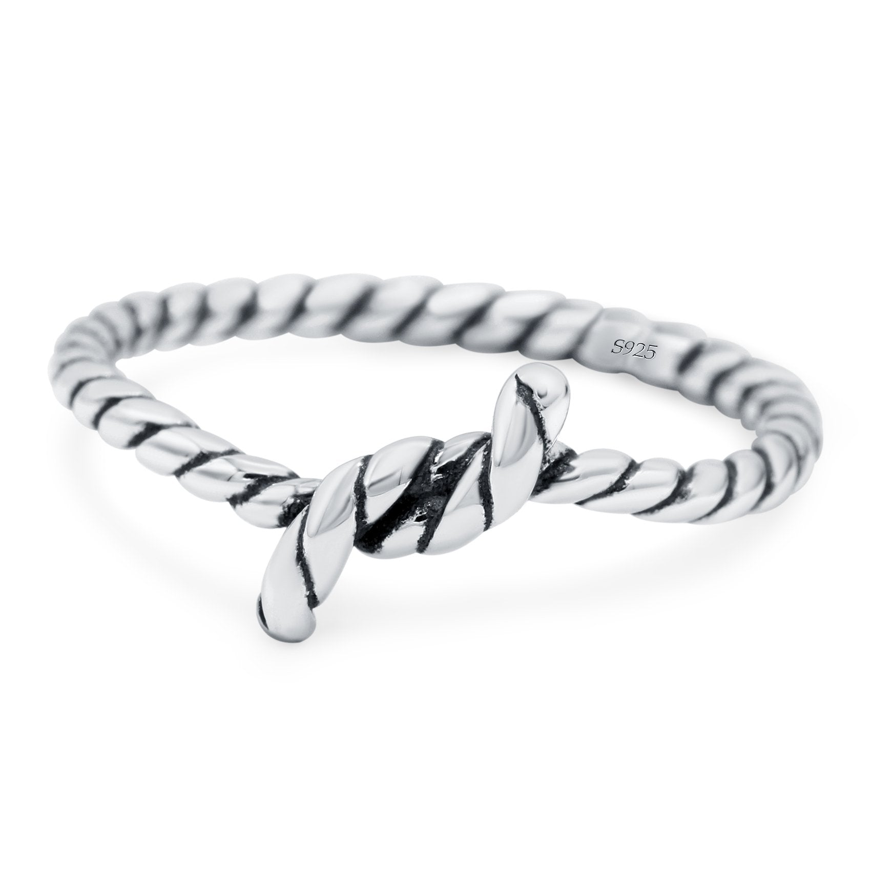 Rope Knot Ring Oxidized Band Solid 925 Sterling Silver (7mm)