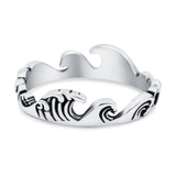 Ocean Waves Band Oxidized Ring Solid 925 Sterling Silver Thumb Ring (5mm)
