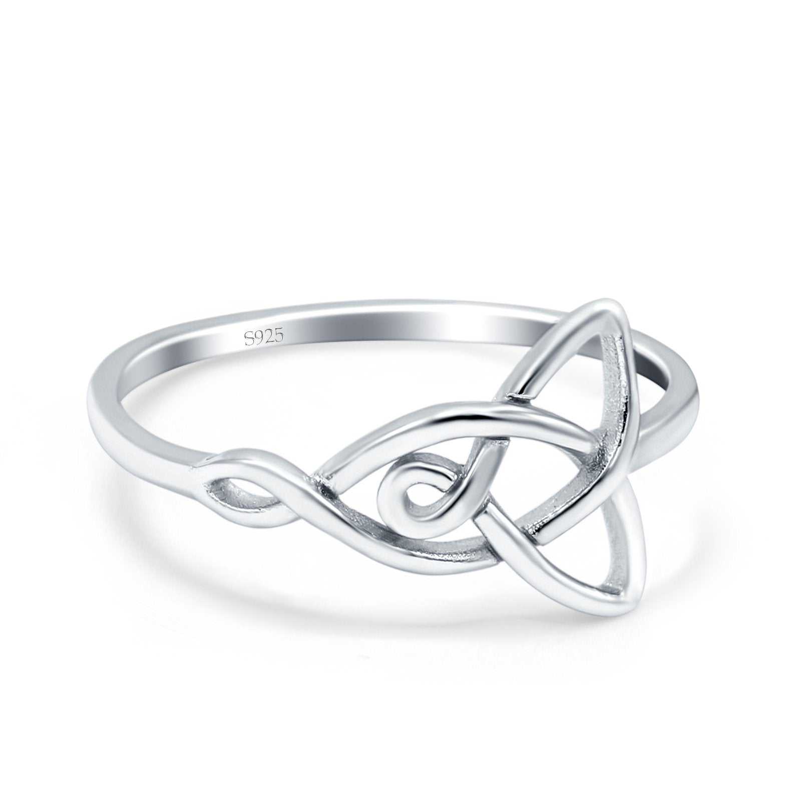 Rhodium Plated Celtic Symbol Band Ring Solid 925 Sterling Silver (10mm)