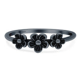 Flowers Ring Oxidized Band Solid 925 Sterling Silver Thumb Ring (5.5mm)