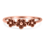 Flowers Ring Oxidized Band Solid 925 Sterling Silver Thumb Ring (5.5mm)