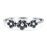 Flowers Ring Oxidized Band Solid 925 Sterling Silver Thumb Ring (5.5mm)