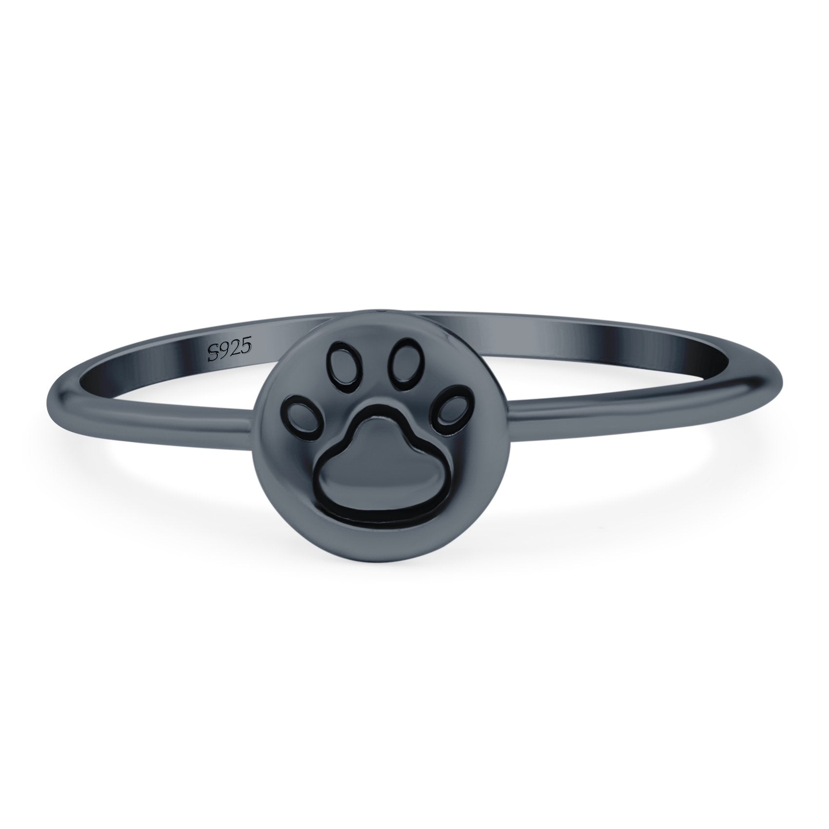 Little Paw Ring Oxidized Band Solid 925 Sterling Silver Thumb Ring (7mm)