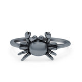 Crab Band Ring Oxidized Solid 925 Sterling Silver (10mm)