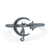 Cat On The Moon Start Rhodium Plated 925 Sterling Silver (12mm)