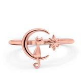 Cat On The Moon Start Rhodium Plated 925 Sterling Silver (12mm)