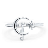 Cat On The Moon Start Rhodium Plated 925 Sterling Silver (12mm)