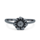 Sunflower Band Oxidized Ring Solid 925 Sterling Silver (9mm)