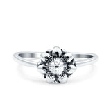 Sunflower Band Oxidized Ring Solid 925 Sterling Silver (9mm)