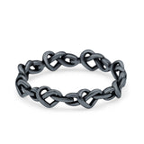 Heart Knots Oxidized Band Ring Solid 925 Sterling Silver (4mm)