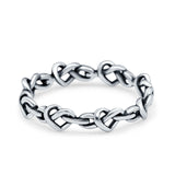 Heart Knots Oxidized Band Ring Solid 925 Sterling Silver (4mm)