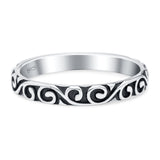 Swirls Ring Oxidized Band Solid 925 Sterling Silver Thumb Ring (4mm)