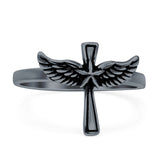 Cross Wings Ring Oxidized Band Solid 925 Sterling Silver Thumb Ring (13.5mm)