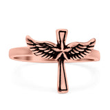 Cross Wings Ring Oxidized Band Solid 925 Sterling Silver Thumb Ring (13.5mm)